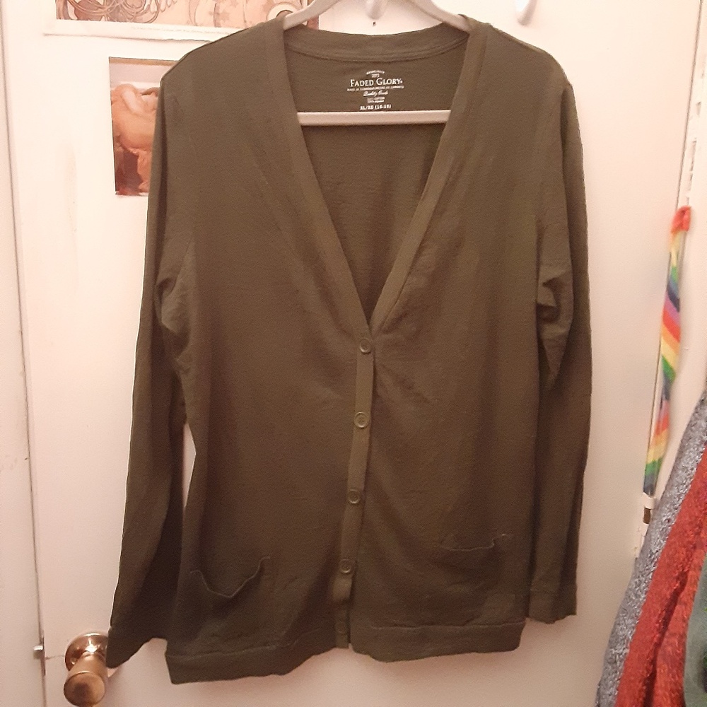 Faded Glory XL Forest Green Button Up Boyfriend Cardigan Lightweight Cotton